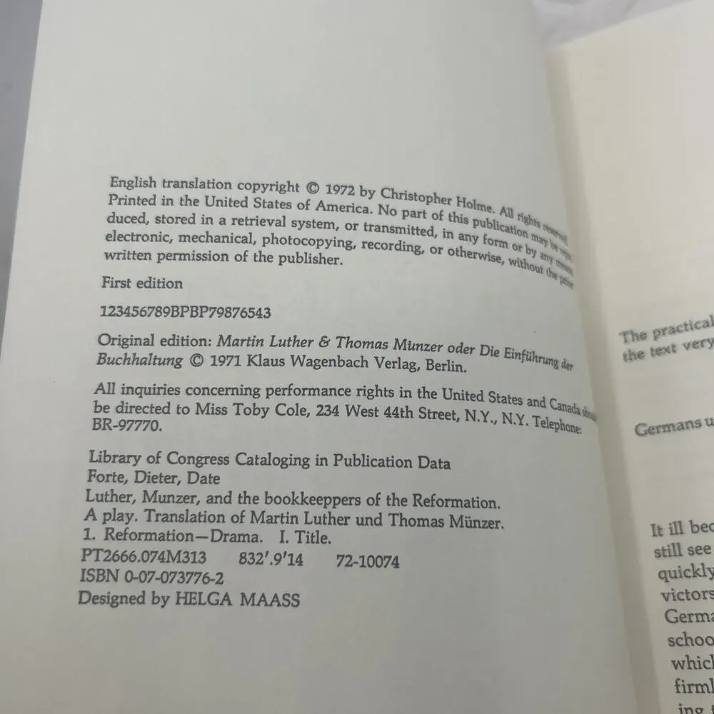 Luther, Munzer, and the Bookkeepers of Reformation by Dieter Forte HC DJ *1ST ED